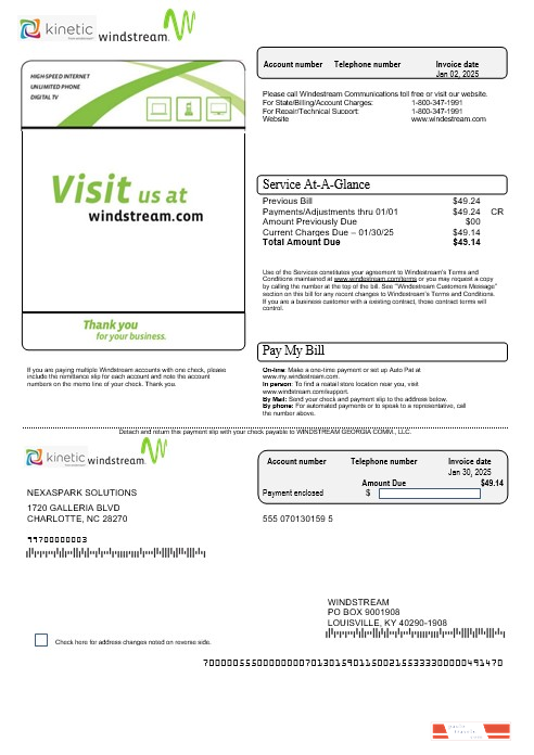 USA Windstream Holdings, Inc. business utility bill template in Word and PDF formats